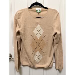 Charter Club 100% Cashmere Argyle Sweater Beige Tan Medium